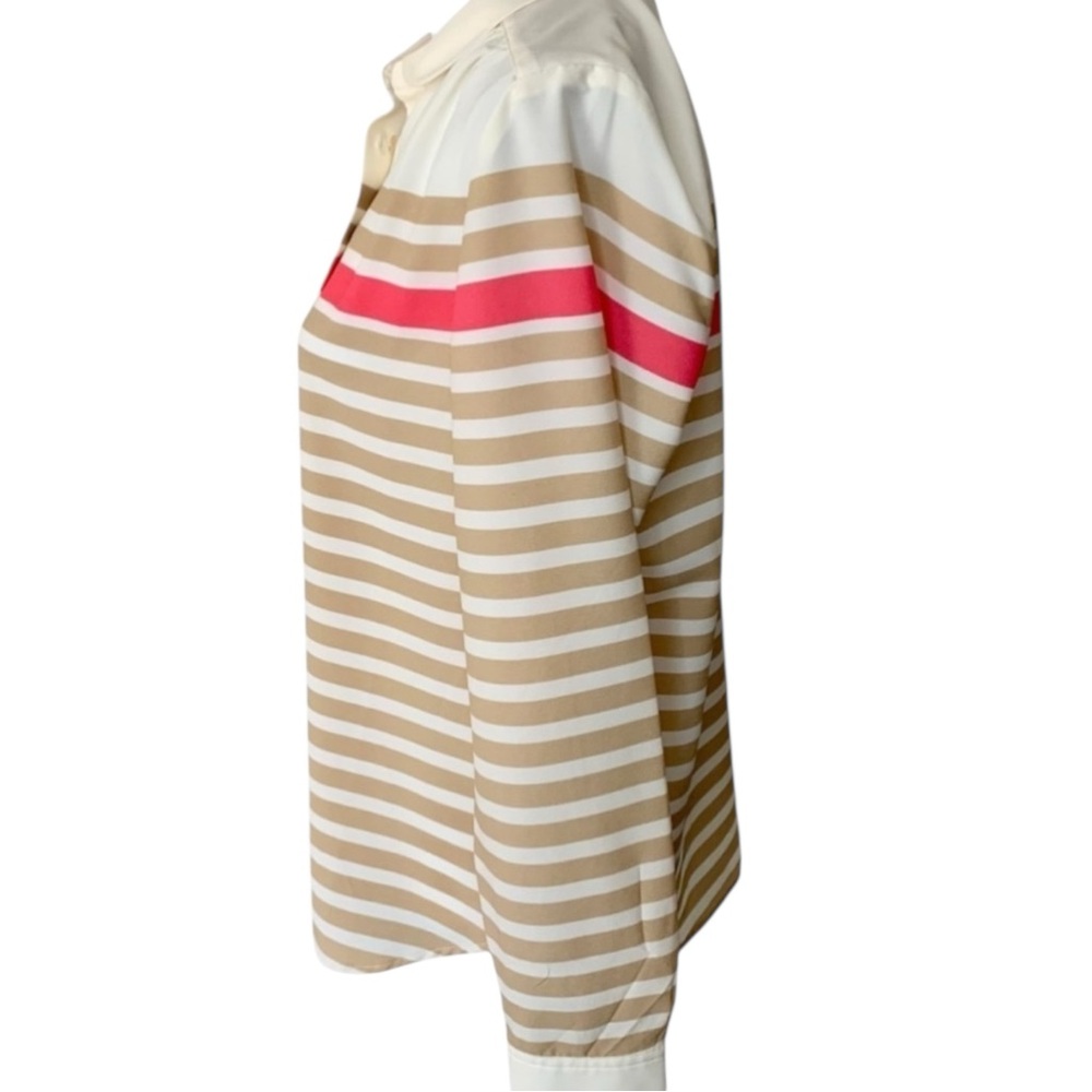 TALBOTS Button Up Stripped Blouse w/ Peter Pan Collar in Tan/Ivory/Pink Size 4 - Picture 5 of 10